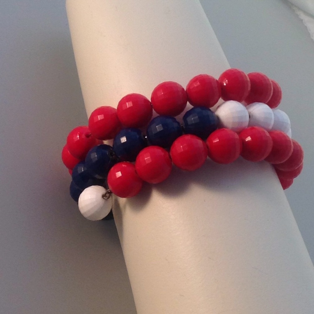 Red, white, and blue plastic bead bracelet